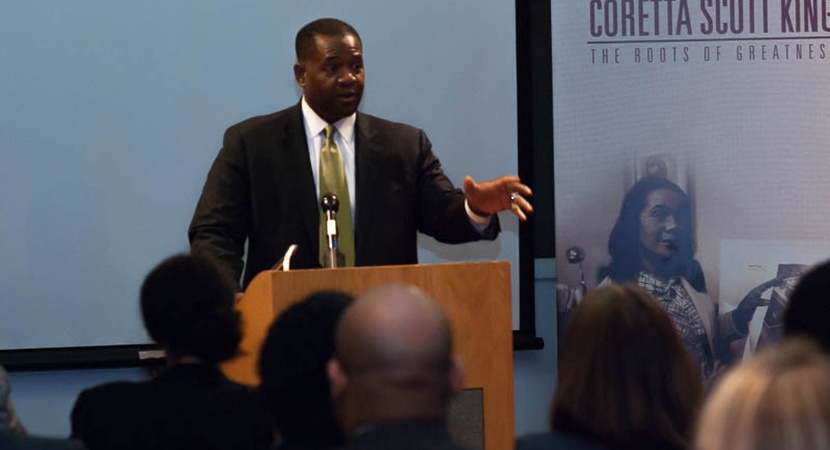 Atlanta City Council President Ceasar Mitchell addresses Fellows at The Martin Luther King, Jr. Center as part of the UPS Learning Experience in Atlanta, GA. (Photo by Wilma Jackson)