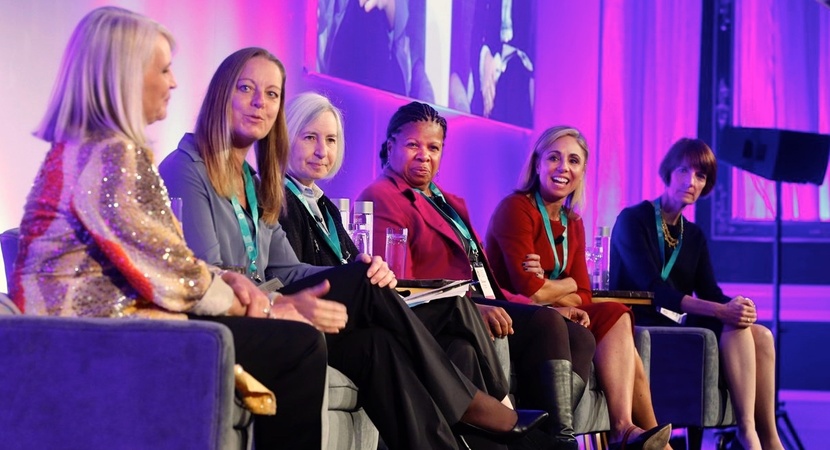 A panel of LCLD Members described their efforts to create more inclusive cultures. L to R: Laura Stein (Clorox), Dev Stahlkopf (Microsoft), Martha Minow (Harvard, moderator), Deneen Donnley (USAA), Kim Rivera (HP Inc.), and Ellen Dwyer (Crowell & Moring).