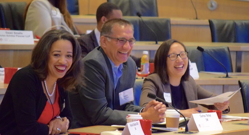 Fellows Renee Doston-Gill, Carlos Tellez, and Lica Tomizuka at the 3M Learning Experience on September 8, 2017. Photo by Caitlin Puffenberger.