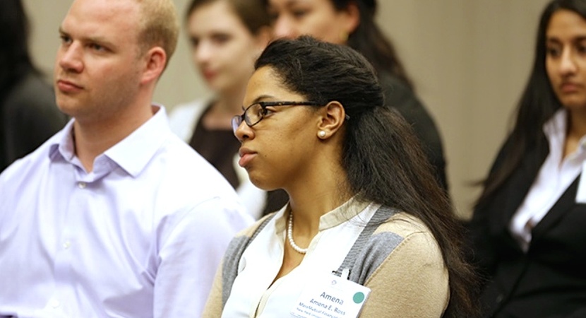 Shortly after starting her summer clerkship at MassMutual Financial Group, Amena Ross (center) attended the 2014 1L LCLD Scholars Summit in Dallas, Texas. (Photo by Joe Mahoney)