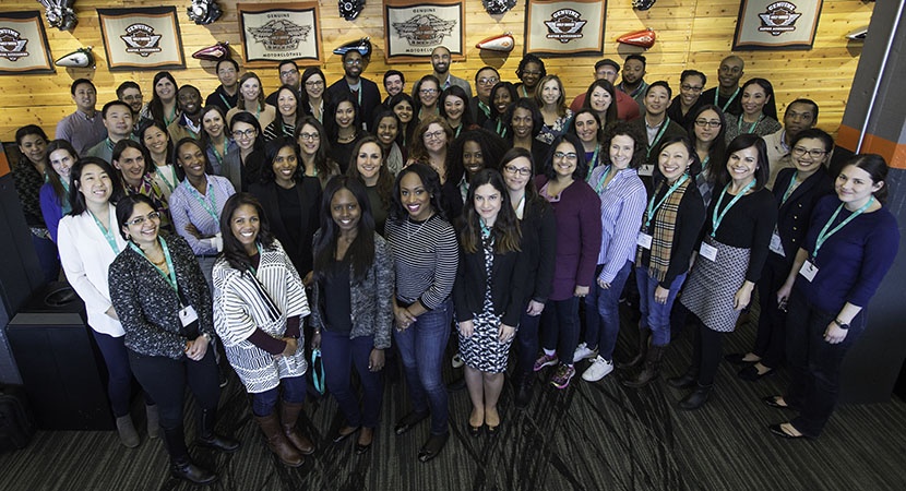 Half of the 2017 LCLD Pathfinder class at Harley-Davidson in Milwaukee, WI. (Photo by Patrick Flood)