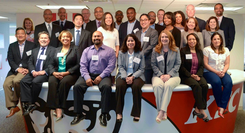 LCLD Members Christian Campbell (row 3, third from left) and George Yund (row 3, second from right), with John Selent, of LCLD Member firm Dinsmore & Shohl (row 1, second from left), and the Fellows. (Photo by Chris Hawpe.)