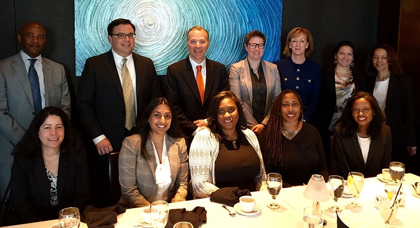 LCLD Member Maryanne Lavan (second row, third from right), GC of Lockheed Martin, and colleagues Susan Dunnings (second row, right) and Jeff Divney (second row, second from left), hosted an intimate lunch with LCLD Fellows.