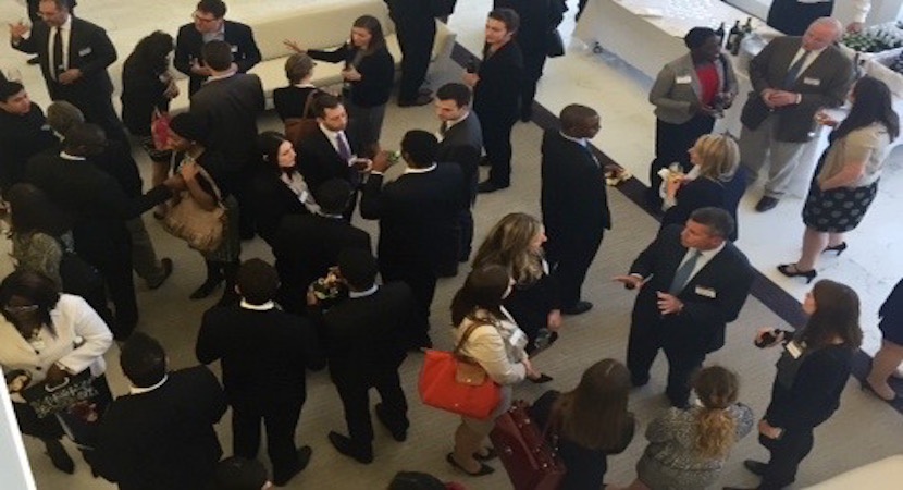 LCLD Members Pete Kalis (K&L Gates), upper right, and Greg Jordan (PNC Financial Services Group), center right, interact with law students and mentors from the Pittsburgh area. (Photos by Dotun Obadina).