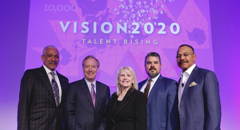 At LCLD's 10th Annual Meeting, President Robert Grey, at left, interviewed four past and present LCLD Chairs (L to R): Brad Smith, Laura Stein, Wally Martinez, and Rick Palmore. (Photos by Joe Mahoney)