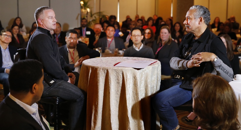 Paul Jones, left, General Counsel of Harley-Davidson, engages in a Q&A with LCLD President Robert Grey during a joint session of the 2014 and 2015 Fellows. (Photos by Joe Mahoney, above, and Wilma Jackson, below.)